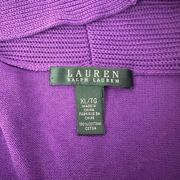 LAUREN RALPH LAUREN Purple Ribbed Knit Open Front Cardigan size XL cotton - Picture 6 of 8